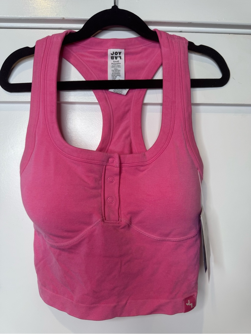 NWT small women’s JoyLab Hot Pink Racerback Tank with Button Placket